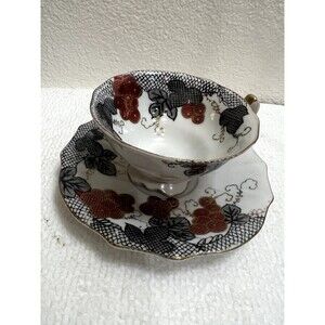 Vintage Hand Painted Marco Cup and Tray Black and Red Pattern